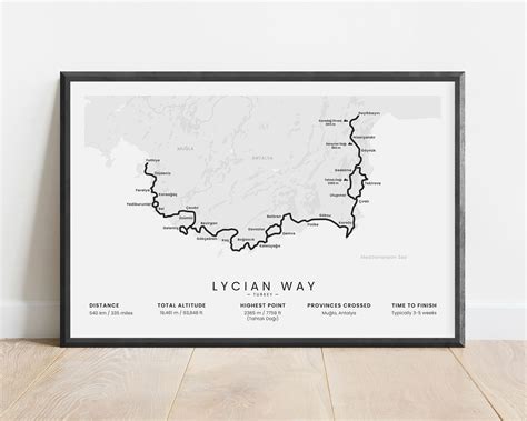 Lycian Way Poster Likya Yolu Route Route Map Map Poster Hiking