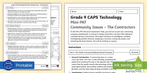 Grade 9 CAPS Technology Mini PAT Term 1 Community Issues