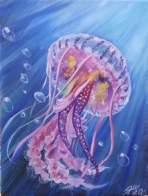 Jellyfish Oil Painting On Canvas Nautical Animal Undersea Etsy