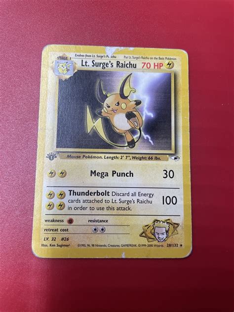 1st Edition Gym Heroes Lt Surges Raichu Pokemon 28 132 DMG Damaged EBay