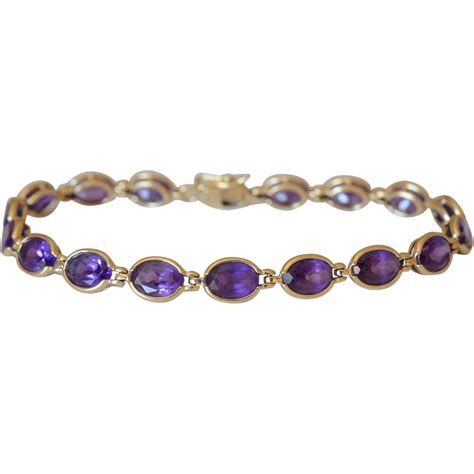 Vintage 14K Yellow Gold Amethyst Bracelet Found At Rubylane