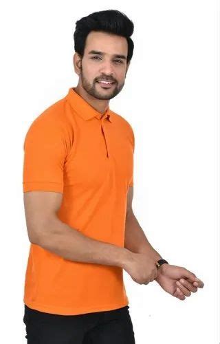 Half Sleeve Plain Men Orange Cotton T Shirt Casual Wear Size Medium