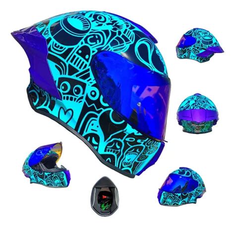 Casco Moto Negro Azul Menta Collage Xtrong Certificado Ece Envío gratis