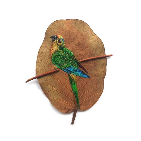 Brazilian Artist Laura Dalla Vecchia Amazingly Embroidered Birds On Leaves