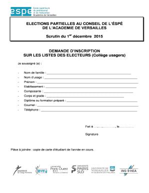 Fillable Online Espe Versailles Demande D Inscription Sur La Liste Des