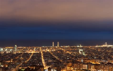 Premium Photo | Barcelona skyline at night, catalonia, spain