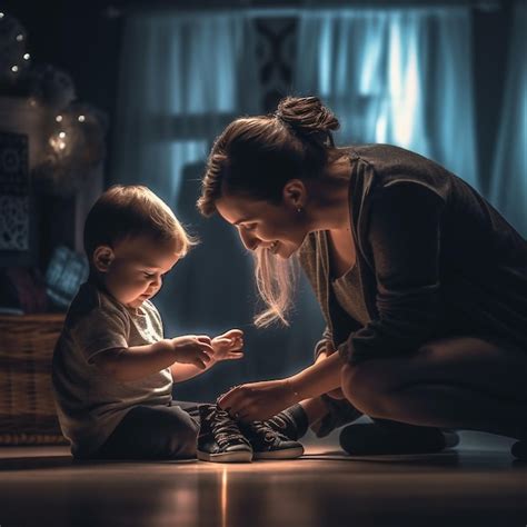 Madre E Hijo Jugando Con Un Juguete Frente A Una Ventana Foto Premium