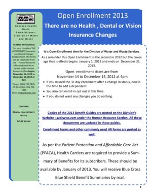 Fillable Online Open Enrollment 2013 Genesee County Drain Commissioner