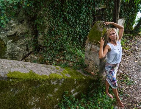 Interesting Mysterious Blonde Posing Near The Old House Stock Image Image Of Neck Beautiful