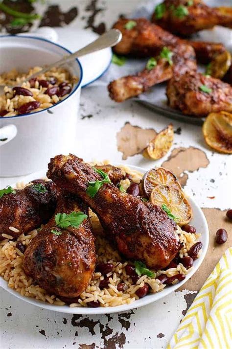 Jamaican Jerk Chicken Drumsticks With Caribbean Rice With Beans