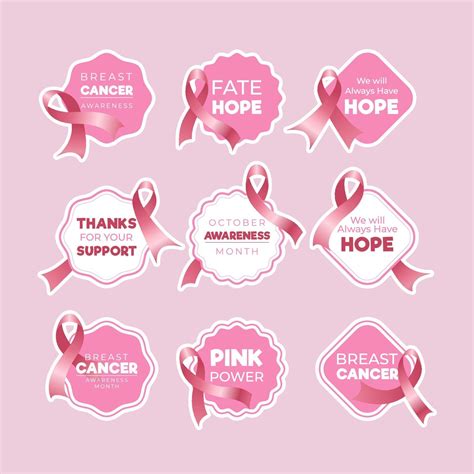 Breast Cancer Awareness Sticker Set Vector Art At Vecteezy