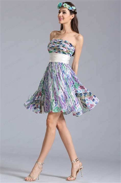 Strapless Knee Length Summer Printed Dress Floral Dress 07152168