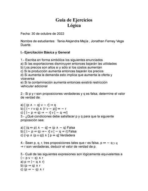 Guía de Ejercicios ESAP Guía de Ejercicios Lógica Fecha 30 de