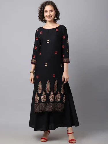 Women Black Ethnic Motifs Embroidered Kurta At Rs Embroidered