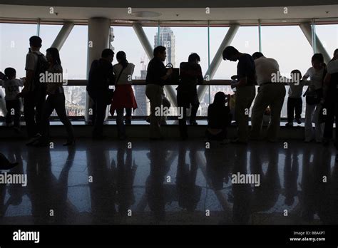 Tourists At The Observatory Platform Of Orient Pearl Tv Tower Pudong