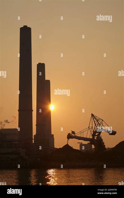 A Silhouette Of A Coal Fired Power Station At Sunset Lamma Island Hong Kong Yung Shue Wan