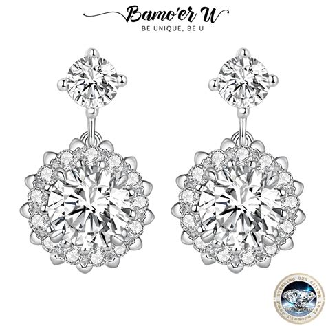 Bamoer U 1 3CT Moissanite Drop Earrings With Dazzling Zircon Layered