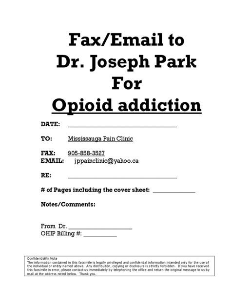 Fillable Online Fax Email To Dr Joseph Park For Opioid Addiction Fax