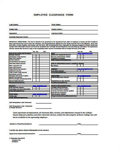 FREE 12 Employee Clearance Form Samples Templates