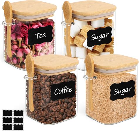 Comsaf 31oz Glass Jars With Bamboo Lids And Spoons Set Of 4