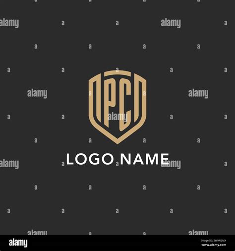 Luxury Pc Logo Monogram Shield Shape Monoline Style With Gold Color And