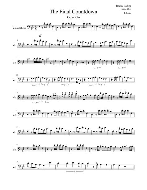 The Final Countdown Sheet Music For Cello Solo