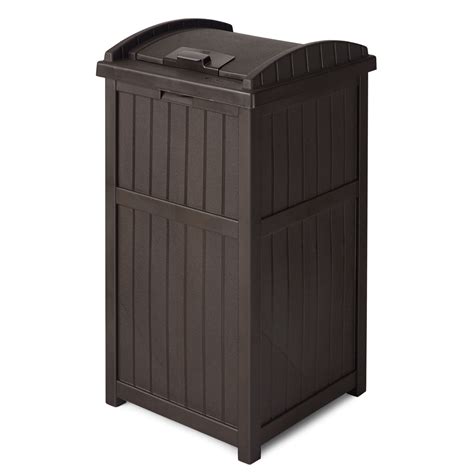 Suncast 33 Gallon Hideaway Outdoor Trash Bin Secure Resin Lid Large