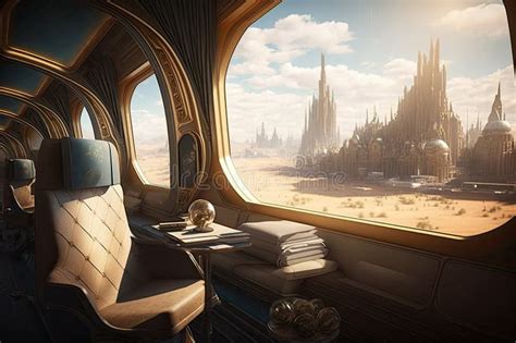 Luxury Train With View Of Bustling City On A Sunny Day Stock