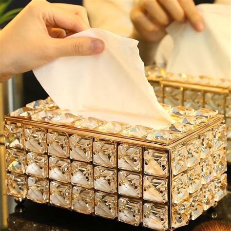 Jual Kotak Tisu Kristal Tempat Tisu Swarovski Emas Cantik Crystal