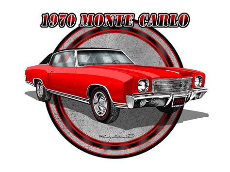 1970 Monte Carlo Wvinyl Top Muscle Car Art Red Drawing By Rudy Edwards