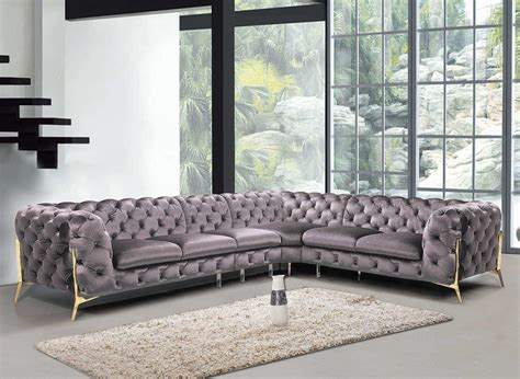 Canape Capitonne Chesterfield D Angle Reversible En Velours Gris Carmen