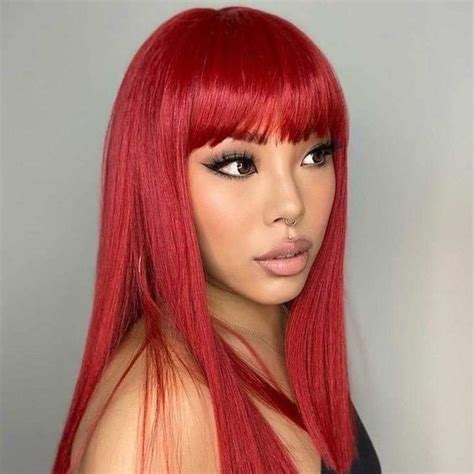 Long Straight Red Wig With Bangs