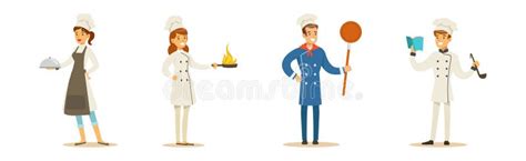 Professional Chef Man And Woman Character Stand In Uniform Vector Set