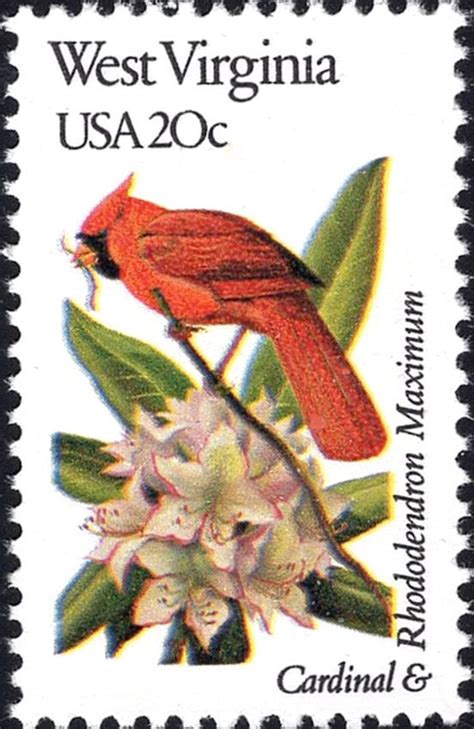 Five 20c West Virginia State Bird And Flower Stamps Vintage Etsy