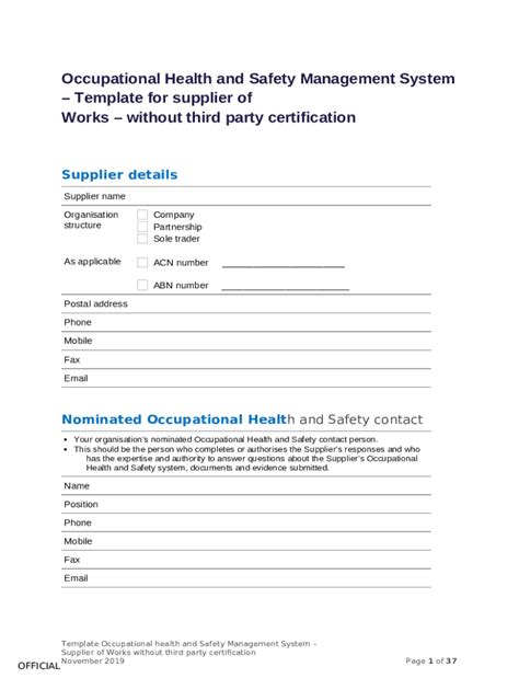 Ohs Management System Template Works Without Third Party Certification