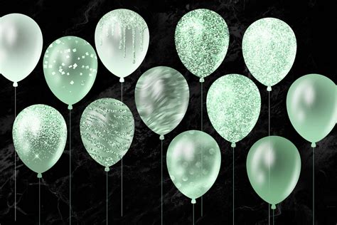 Mint Glitter Balloons Clipart By Digital Curio Thehungryjpeg