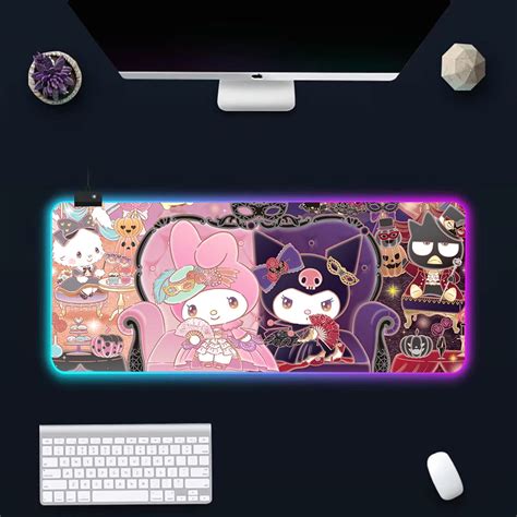 Hello Kitty Kuromi My Melody Rgb Pc Gamer Keyboard Mouse Pad Mousepad