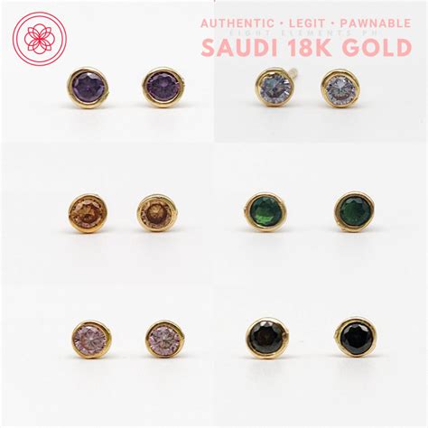 COD PAWNABLE 18k Earrings Real Pure Saudi Gold Precious Stone