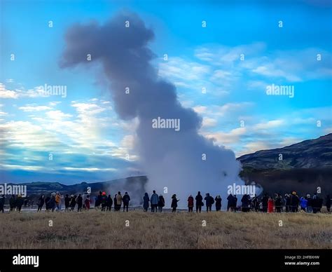 Reykjavik Iceland November 21st 2018 Strokkur Geyser Erupting