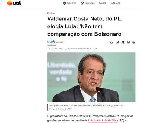 Presidente Do Pl Diz Que Bolsonaro é Carismático Enquanto Lula Tem