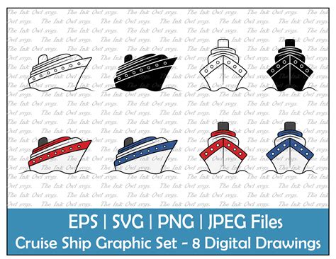 Cruise Ship Vector Clipart Set / Outline & Stamp Drawing - Etsy