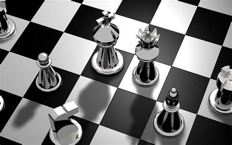 Chessboard D Metal Chess Chess Pieces Black And White Hd Wallpaper