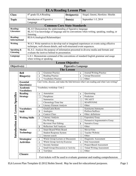 8th Grade Ela Lesson Plans