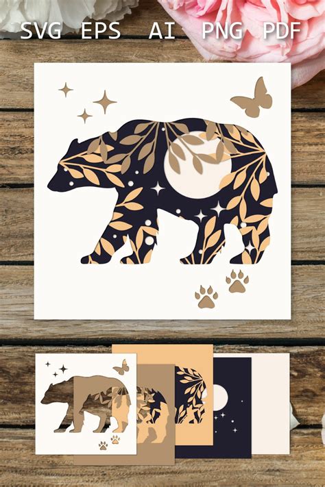 Bear Paper Cut Shadow Box 3d Layered Bear Papercut Template