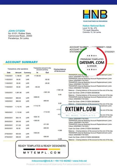 Sri Lanka Hatton National Bank Statement Template In Word And Pdf