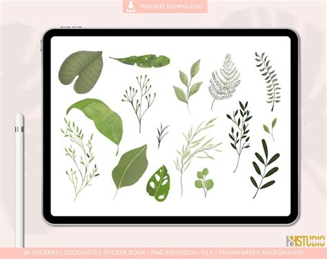 Green Leaf Stickers For Digital Planner Leafy Plant Etsy