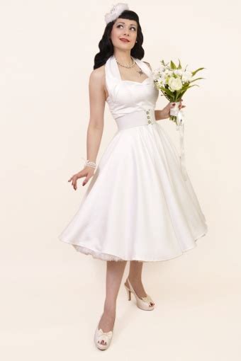 50s Retro Halter White Satin Swing Dress Bridesdress