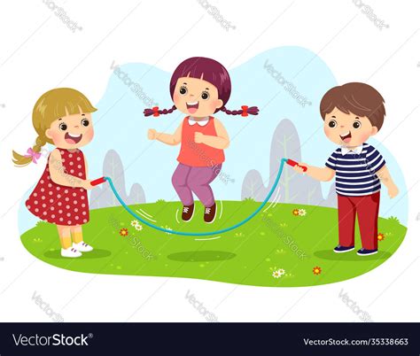 Cartoon kids jumping rope Royalty Free Vector Image