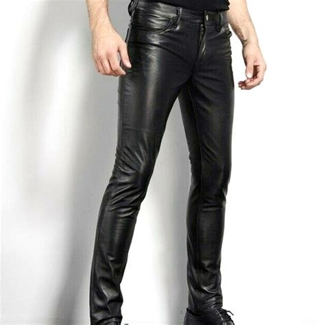 Mens Genuine Sheep Skin Leather Pants Real Leather Skin Fit Pants Leather Jeans Style Black