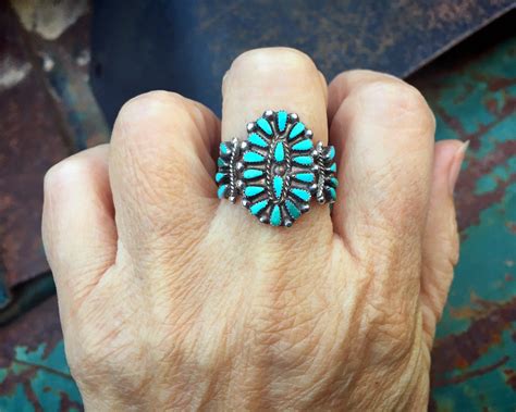 Zuni Milburn Dishta Petit Point Turquoise Ring Size 9 5 Vintage Native